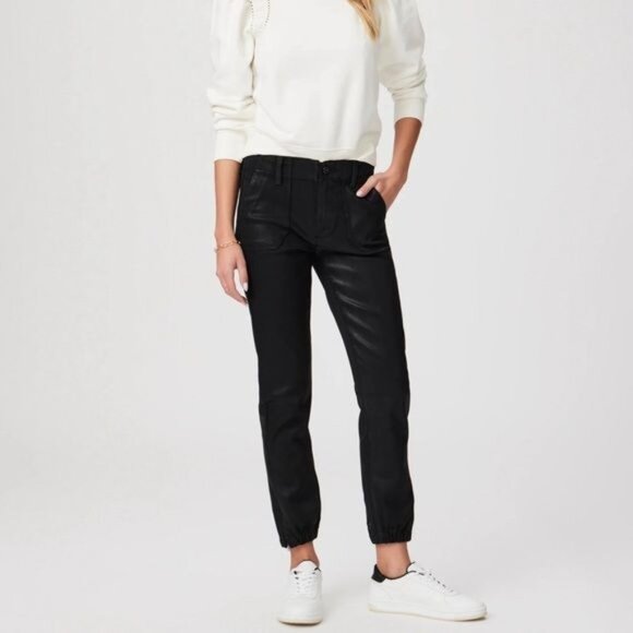 Paige Jogger Jeans Mayslie Black Fog Luxe Coating Size 27 - Picture 2 of 11